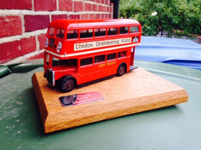 The prestigious London Bus trophy for the Greater London Orienteering Clubs' Summer Series